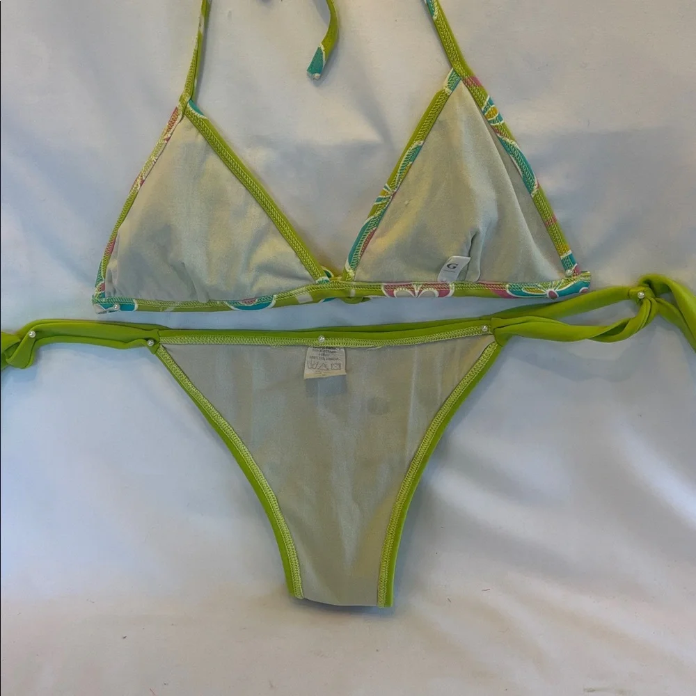 VINTAGE 1980’s BRAZILIAN STRING TIE THONG MULTICOLOR BIKINI SET - G/L - Picture 8 of 12